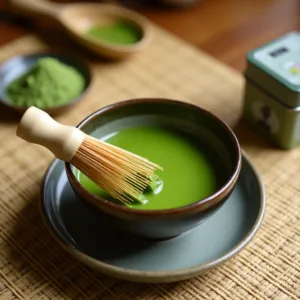 Παραδοσιακό μπαμπού σκεύος (chasen) και κεραμικό μπολ (chawan) για την παρασκευή matcha